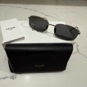 Celine Triomphe Rhinestone Logo Silver and Black Sunglasses with Case